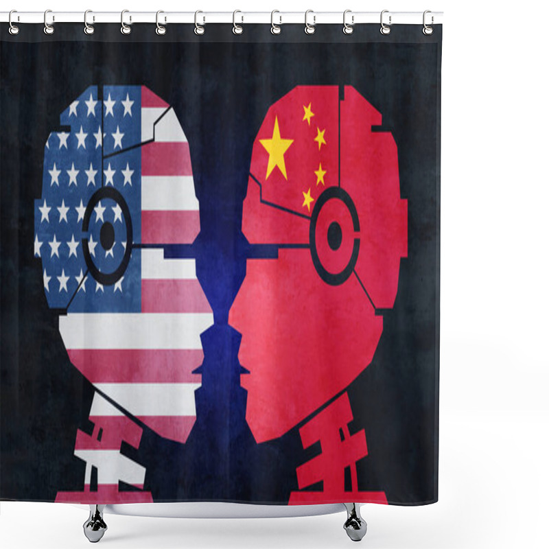 Personality  China And US Technology And AI Technologies As Tech Competition For Technological Dominance Andartificial Intelligence Trade War Or National Security Risk In A 3D Illustration Style. Shower Curtains