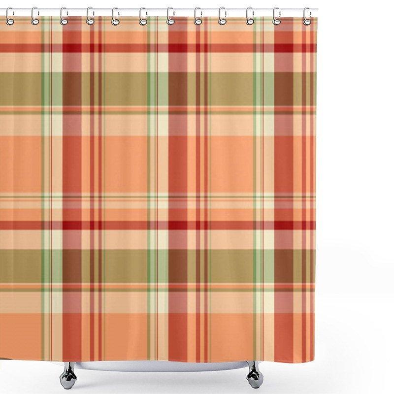 Personality  Close-up Textile Check Tartan, Mexican Pattern Fabric Seamless. Equal Vector Plaid Texture Background In Orange And Red Colors Palette. Shower Curtains