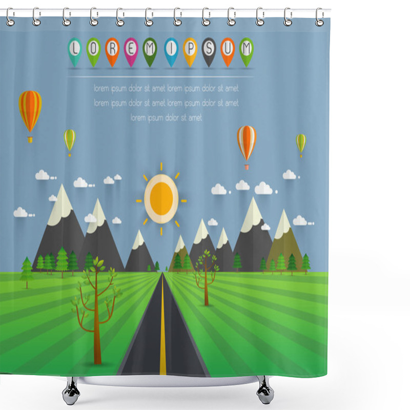 Personality  Road In Green Valley, Mountains, Hills, Clouds And Sun On The Sk Shower Curtains