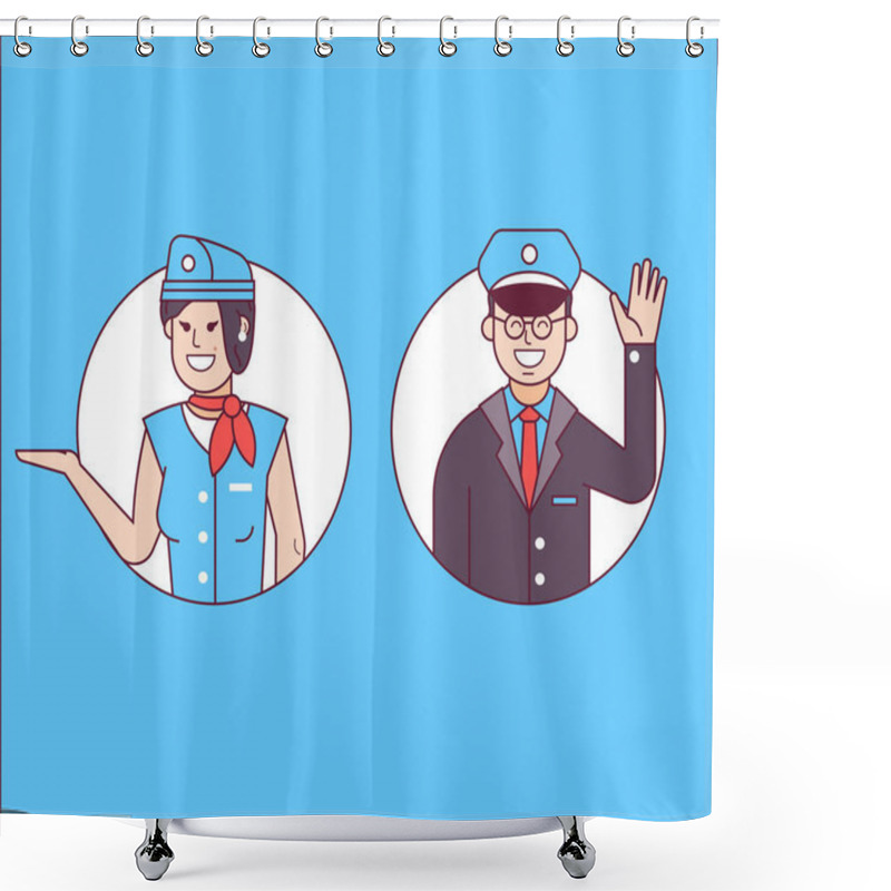 Personality  Pilot Or Steward And Stewardess Icons Shower Curtains