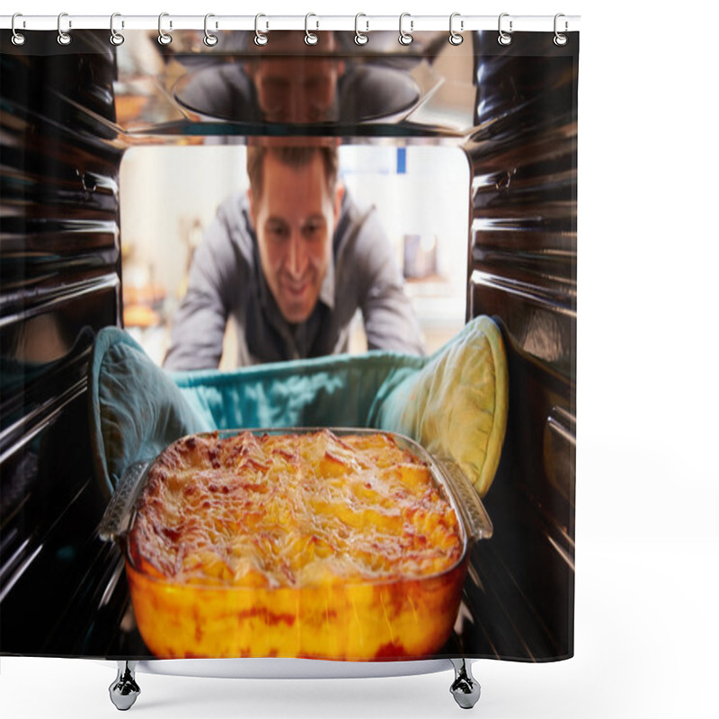 Personality  Man Taking Cooked Lasagne Shower Curtains