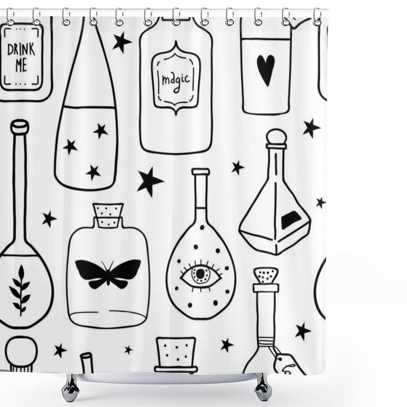 Personality  Seamless Pattern With Magic Cartoon Bottles And Love Potions Shower Curtains