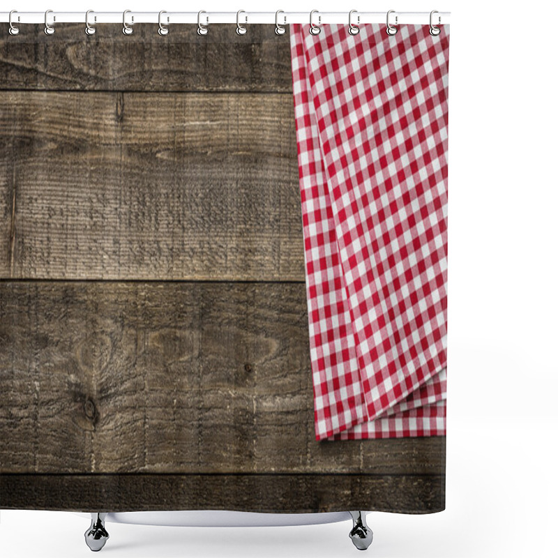 Personality  Rustic Wooden Boards With A Red Checkered Tablecloth Shower Curtains