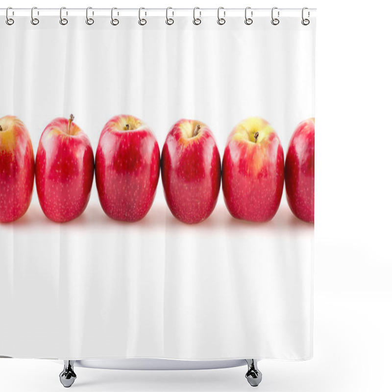 Personality  Straight Line Of Beautiful Juicy Apples Studio Isolated Shower Curtains