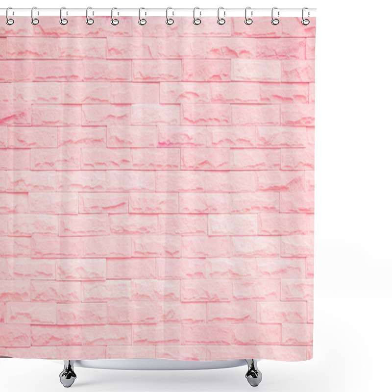 Personality  Pastel Pink And White Brick Wall Texture Background. Brickwork Pattern Stonework Flooring Interior Stone Old Clean Concrete Grid Uneven Brick Design Stack. Home Or Office Design Backdrop Decoration. Shower Curtains