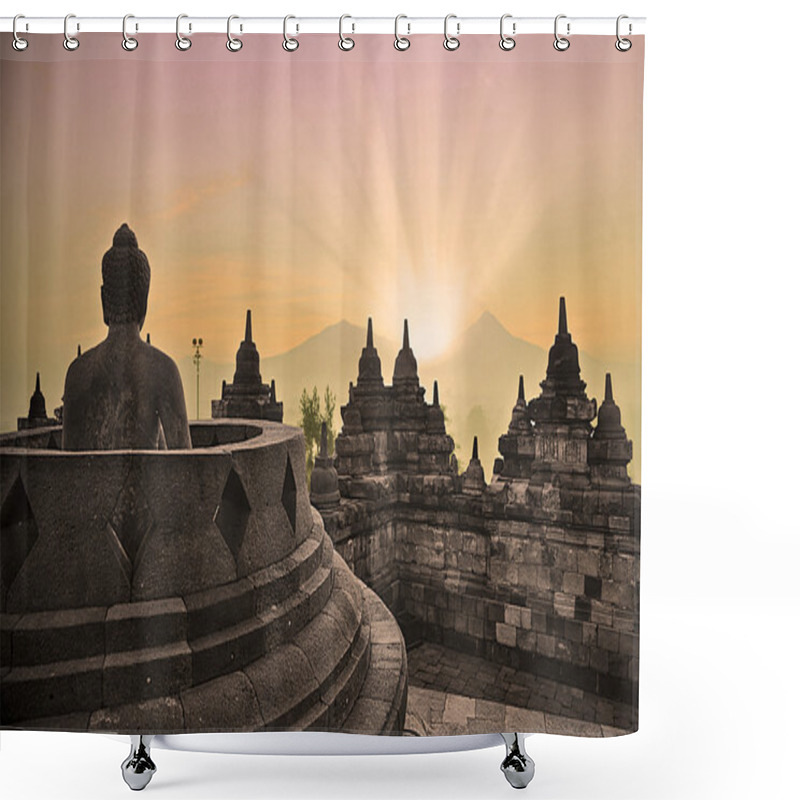 Personality  Borobudur Temple And Buddha Statue Shower Curtains