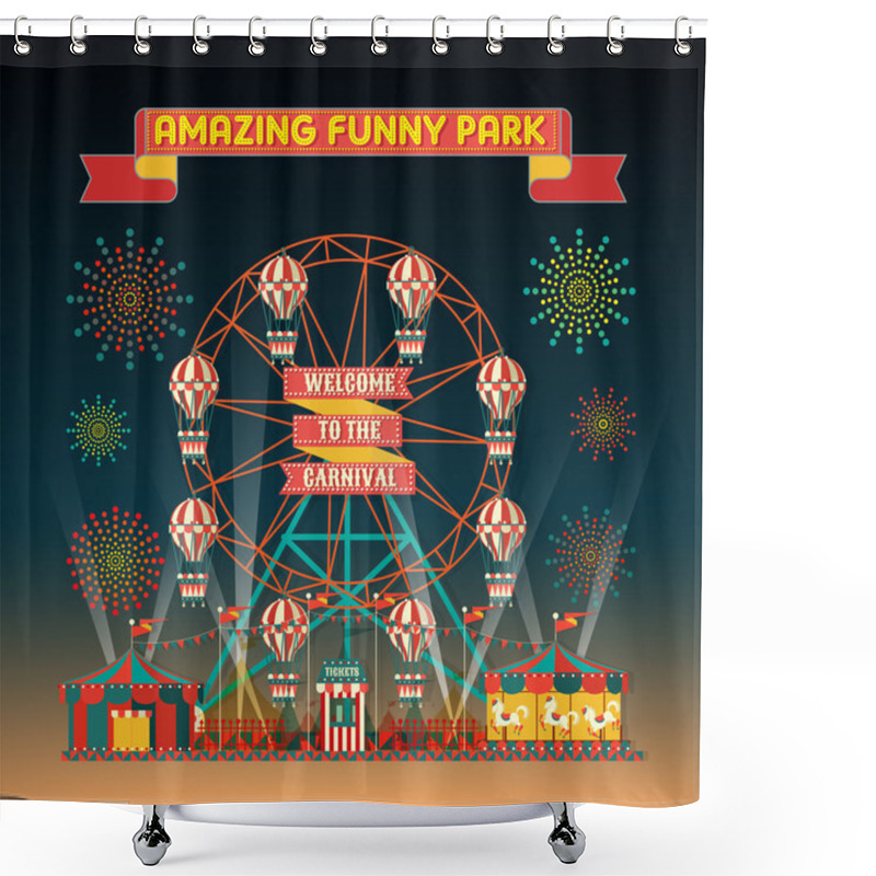 Personality  FUNNY PARK CARNIVAL NIGHT SCENE ELEMENTS Shower Curtains