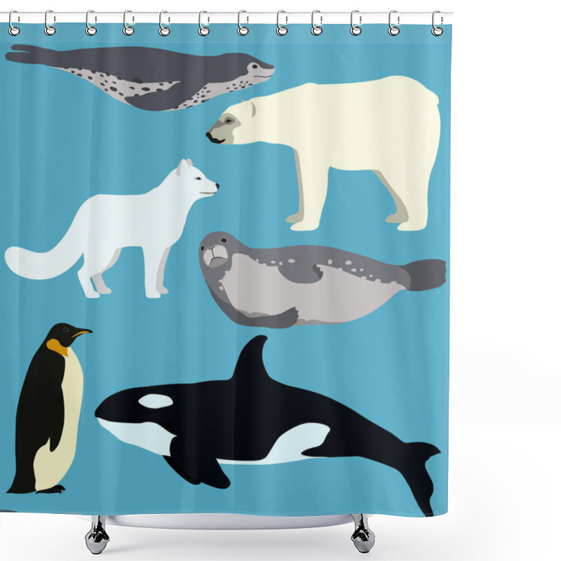 Personality  Set Of Cartoon Arctic And Antarctic Animals.  Shower Curtains