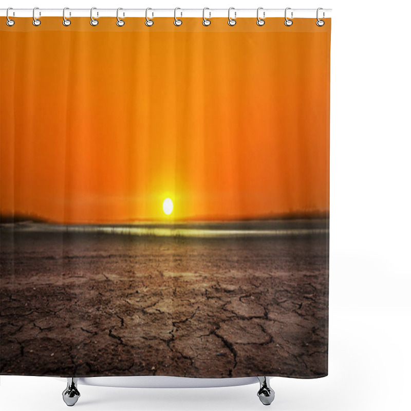 Personality  Golden Sunset At A Desert. Dry And Thirsty Soil. Shower Curtains