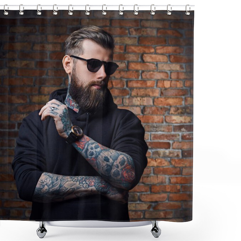 Personality  Modern Bearded Hipster Male With Tattoos Shower Curtains