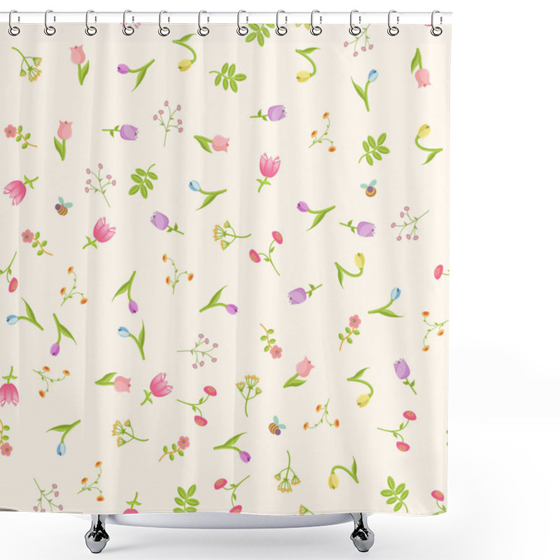 Personality  Vector Seamless Floral Spring Pattern With Abstract Flowers, Tulips, Snowdrops, Butterflies And Bees. Perfect For Decorating Easter And Spring Greeting Cards Or Other Design Shower Curtains