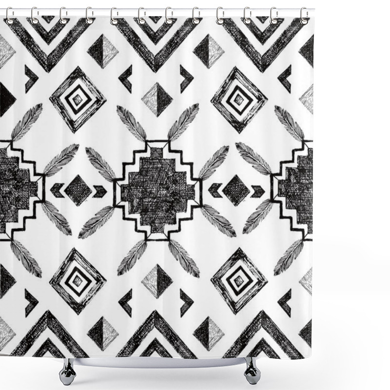 Personality  Hand Drawn Tribal Seamless Pattern Shower Curtains