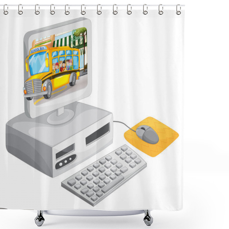 Personality  Computer Screen With Children On Schoolbus Shower Curtains