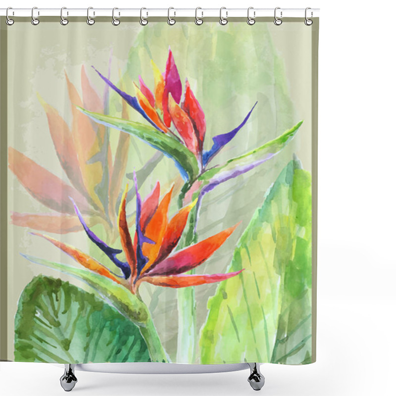 Personality  Greeting Card With Bird Of Paradise Flowers. Illustration Tropic Shower Curtains