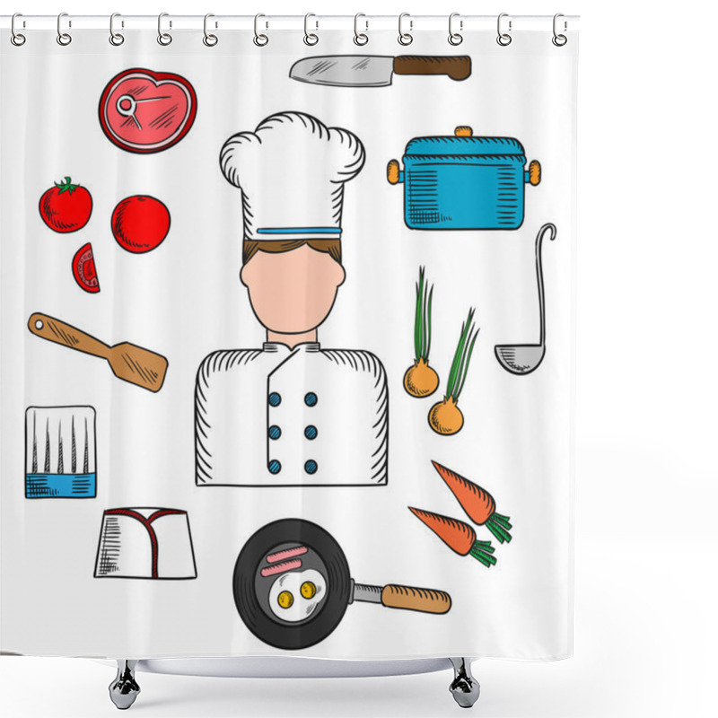 Personality  Chef Profession With Kitchen Stuff Icons Shower Curtains