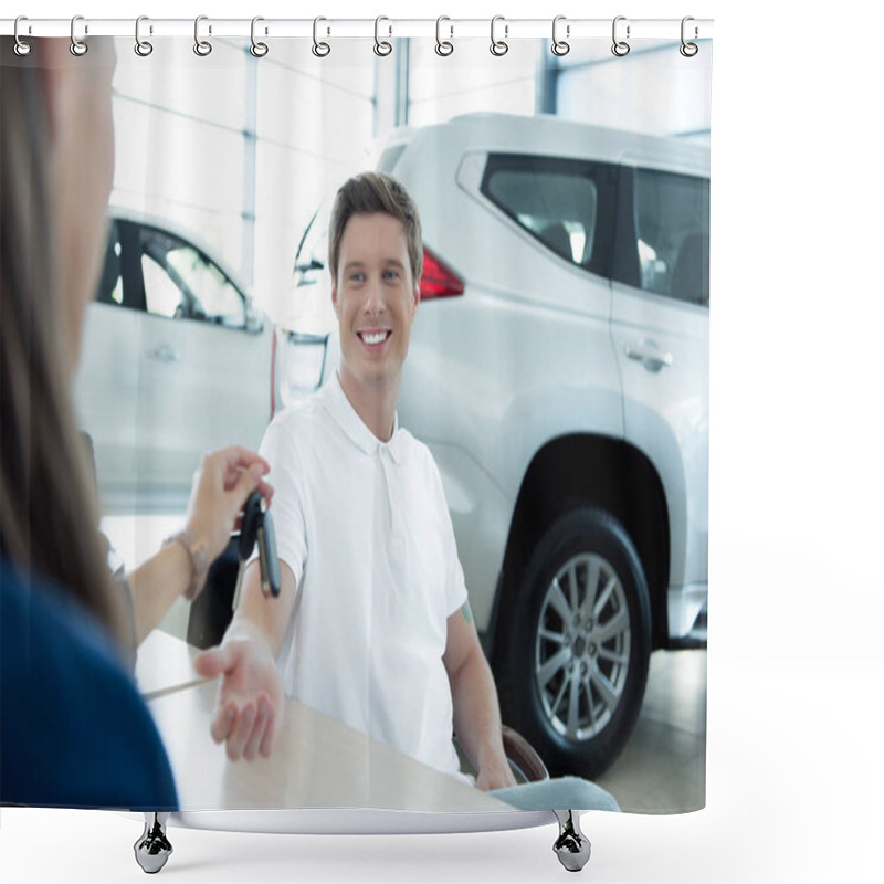 Personality  Manager Giving Car Key To Customer Shower Curtains