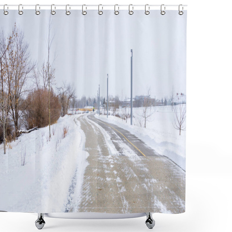 Personality  Frozen Riverside Paved Path For Pedestrian And Cyclists Shower Curtains