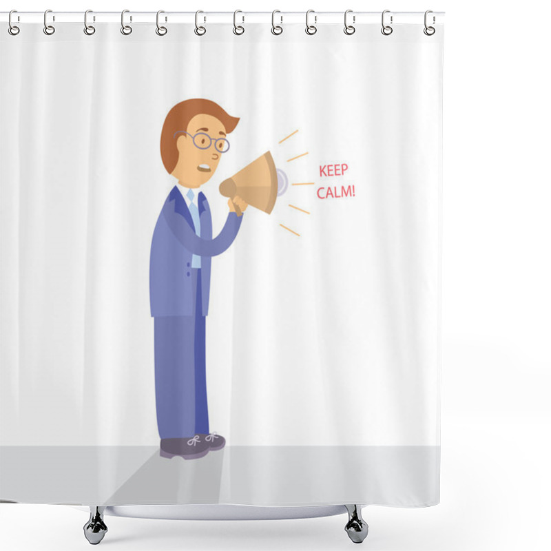 Personality  Businessman With Megaphone Speaking Keep Calm Shower Curtains