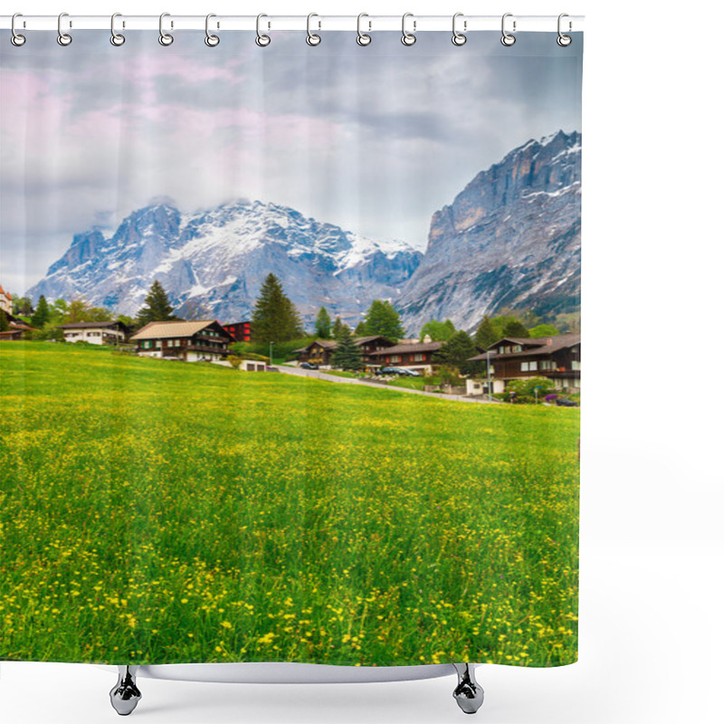 Personality  Grindelwald Valley With Village Scattered On The  Green Slopes O Shower Curtains