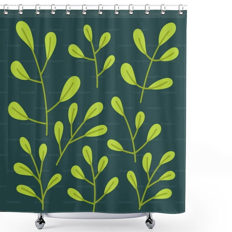 Personality  Vibrant Green Plant Leaves Against A Dark Blue Background. Shower Curtains