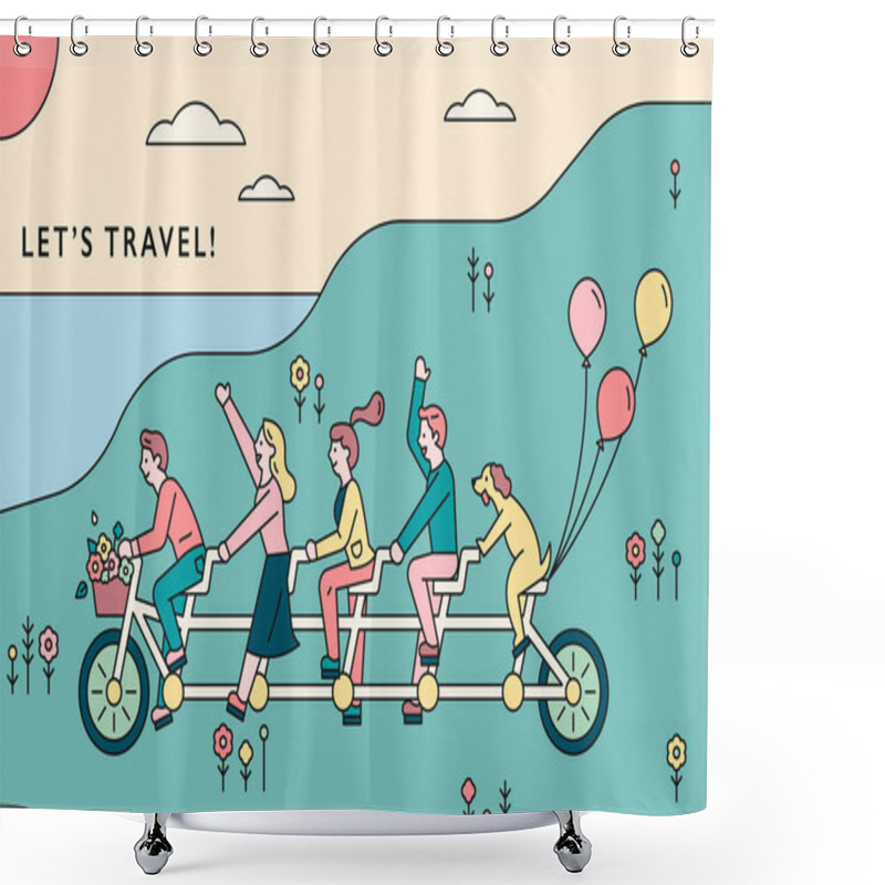 Personality  People Traveling On The One Bicycle Shower Curtains