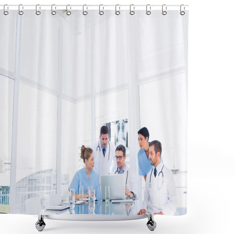 Personality  Concentrated Medical Team Using Laptop Shower Curtains