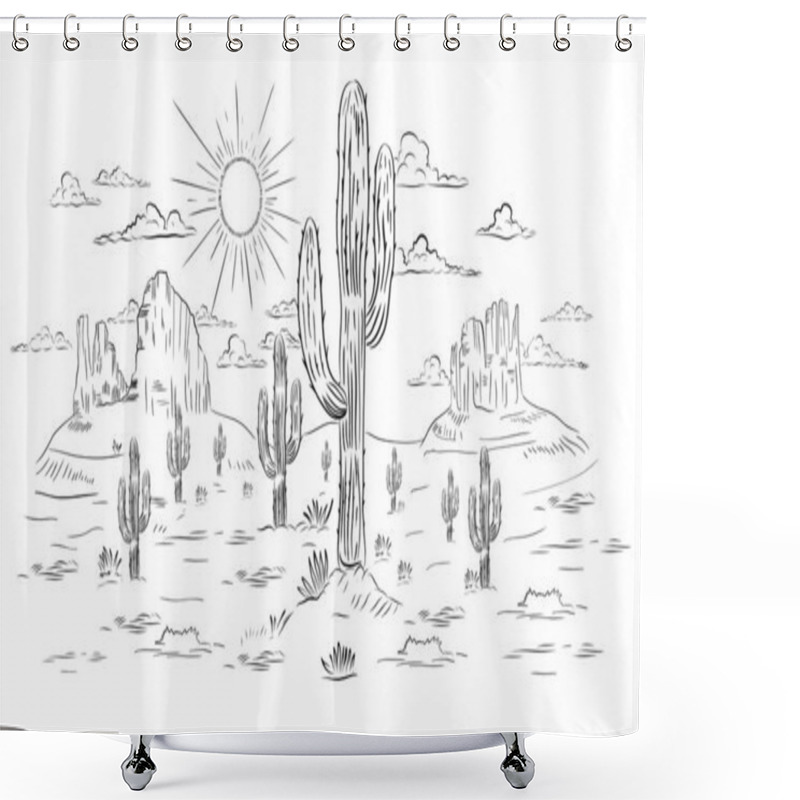 Personality  Desert Ink Drawing Background Shower Curtains