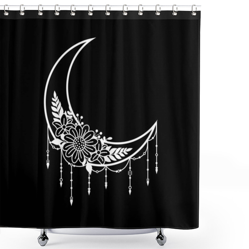 Personality  Crescent Moon Floral Style, Moon Decoration Element Shower Curtains