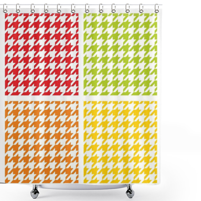 Personality  Houndstooth Seamless Vector Pattern Set. Traditional Dogtooth Tartan Tweed Collection For Colorful Website Background Or Spring Desktop Wallpaper In Yellow, Green, Red, White And Orange Color. Shower Curtains