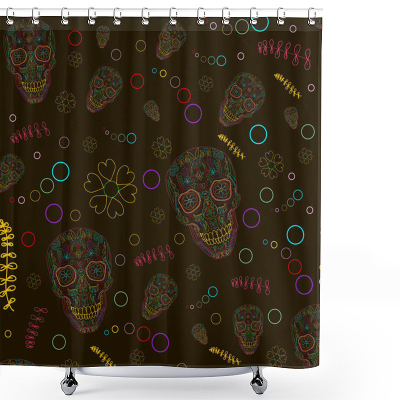 Personality  Pattern With Sugar Skulls. Vector Version. Shower Curtains