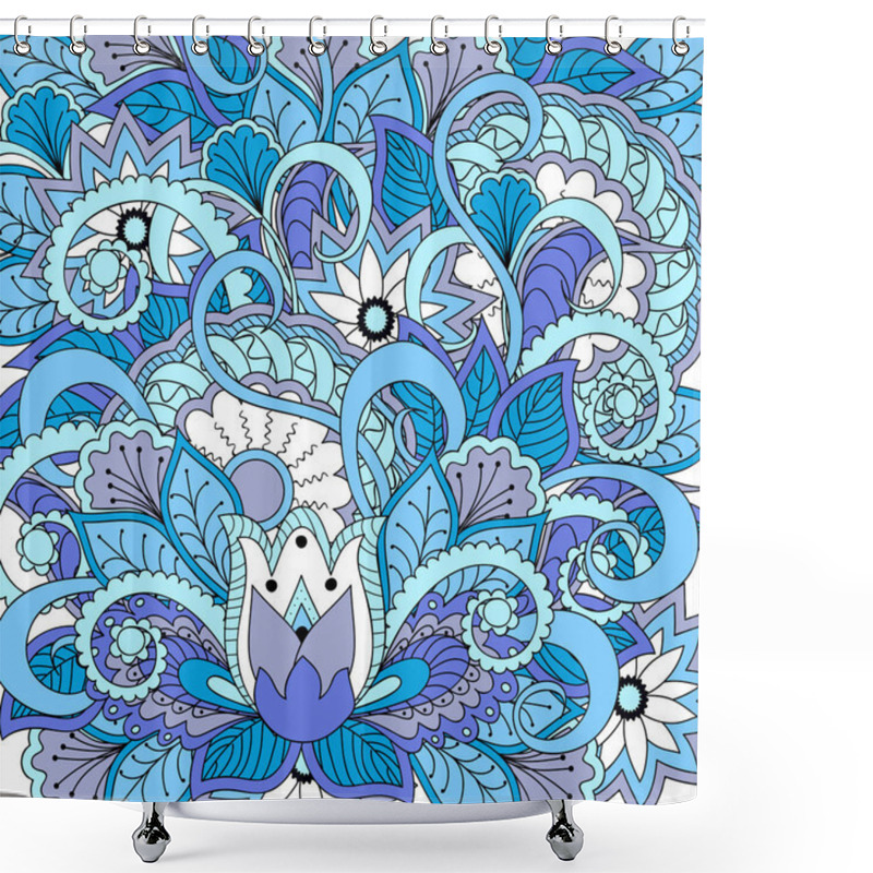 Personality  Blue Pattern With Mandalas And Flowers Shower Curtains