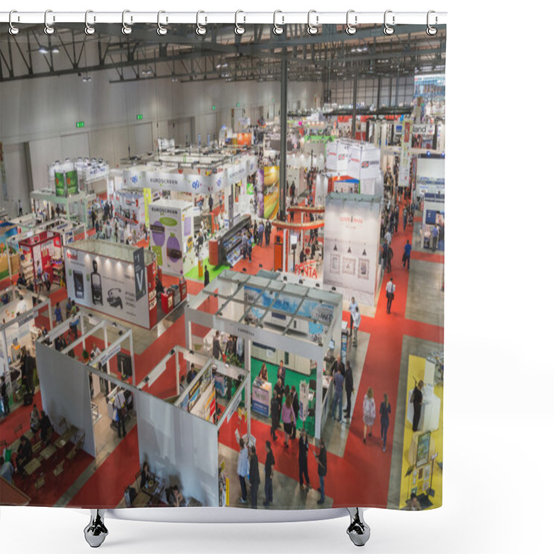 Personality  Top View Of People And Booths At Viscom Trade Fair In Milan, Italy Shower Curtains