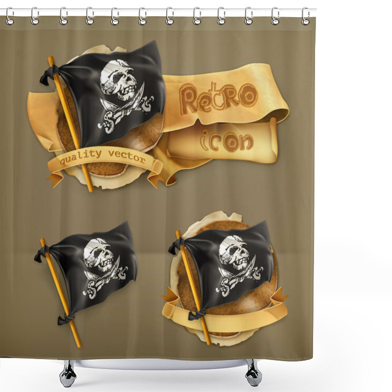 Personality  Jolly Roger, Retro Vector Icon Shower Curtains