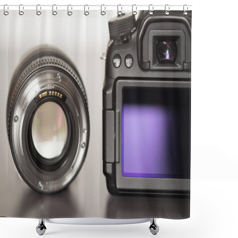 Personality  Back View Of A Professional Reflex Camera With Flip Lsd Screen And A Photo Lens Shower Curtains