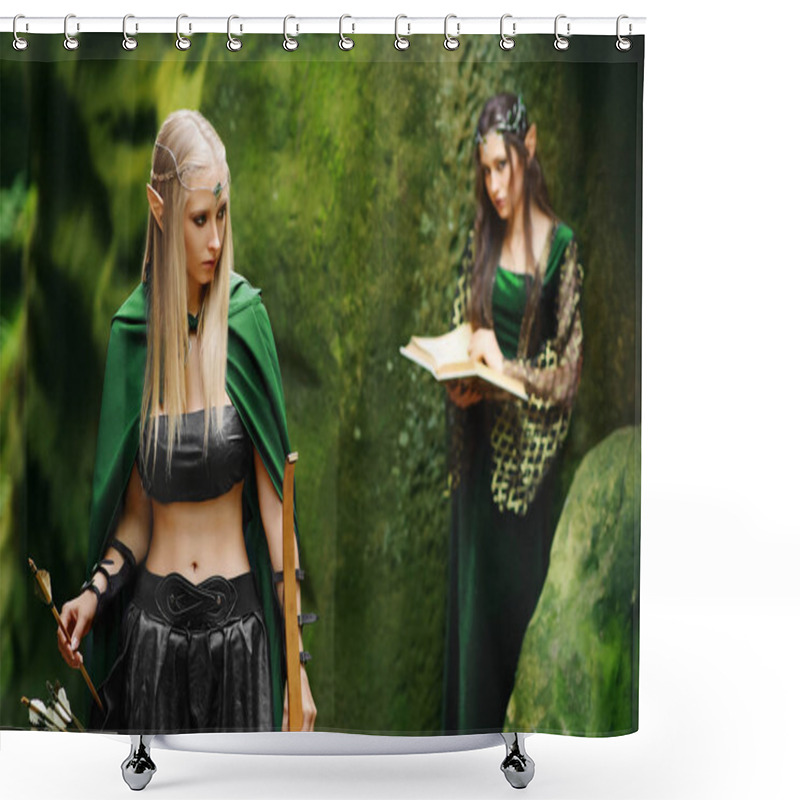 Personality  Two Female Elves Walking In The Woods Shower Curtains