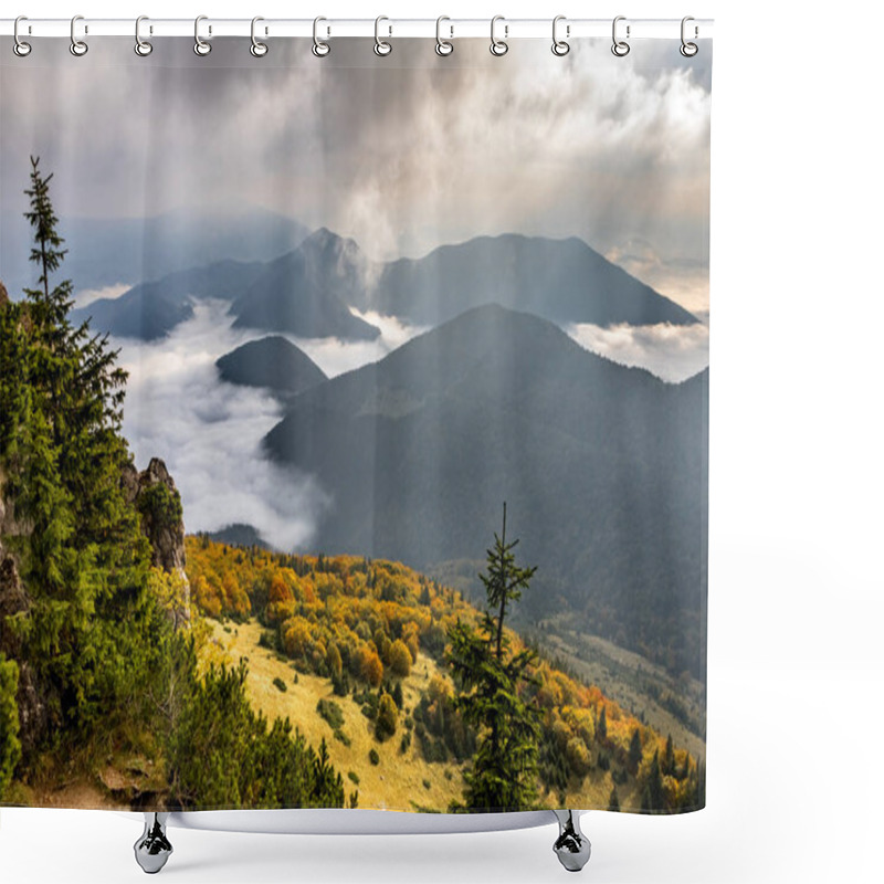 Personality  Beautiful Morning Mountain Landscape With Low Clouds In Valley Shower Curtains