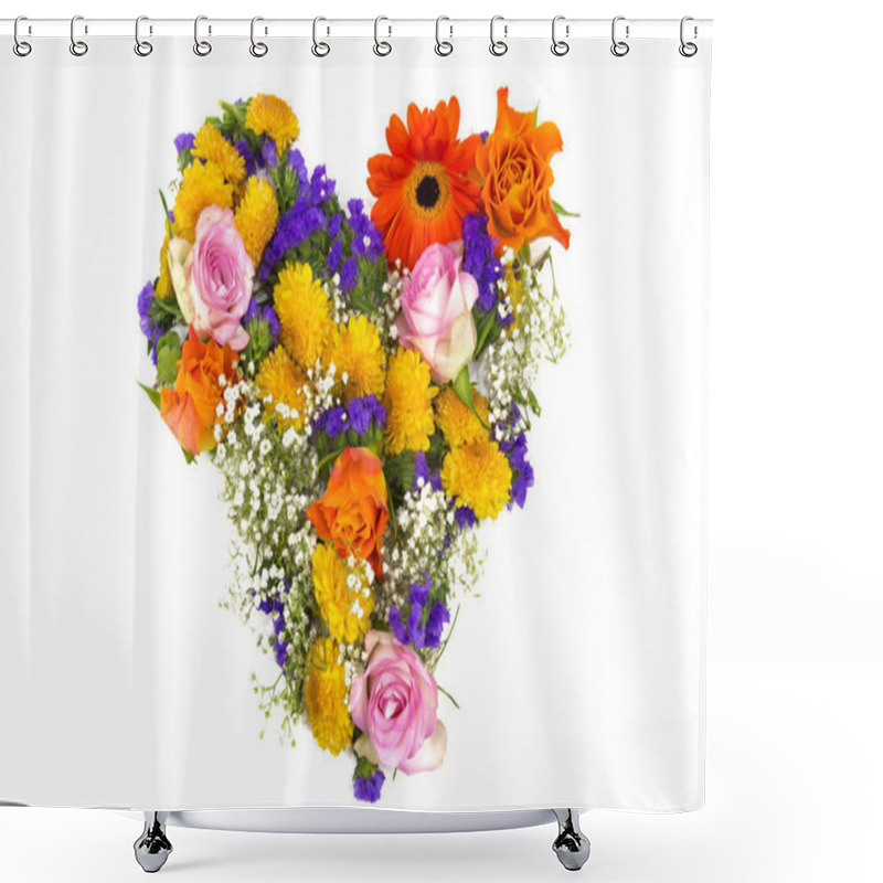 Personality  Floral Decoration Of Roses,statice,gypsophila,chrysanthemum,marigold And A Heart Shower Curtains