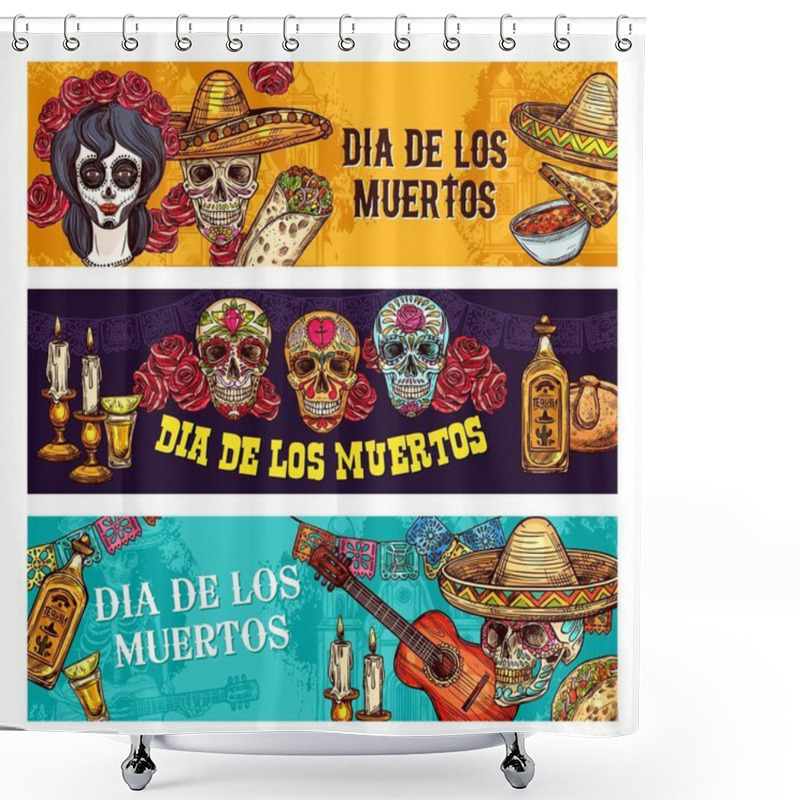 Personality  Dia De Muertos Mexican Holiday Calavera Skull Shower Curtains