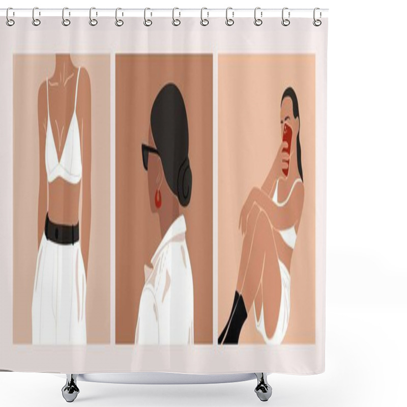 Personality  Fashion Female Portraits. Abstract Woman Art Prints, Contemporary Clipart, Social Media Avatar. Vector Flat Illustration Shower Curtains