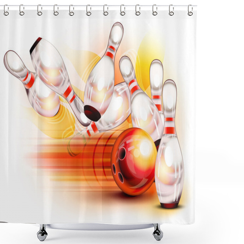 Personality  Bowling Ball Crashing Into The Pins Shower Curtains