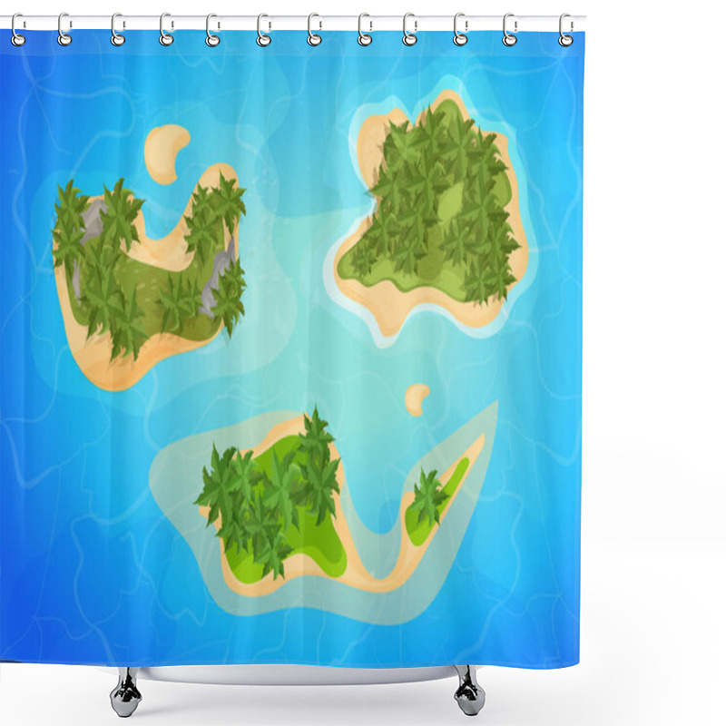 Personality  Tropical Island Top View, Resort With Palm Trees, Sand And Waves In Cartoon Style Isolated On White Background. Summer Aerial, Landscape. Shower Curtains