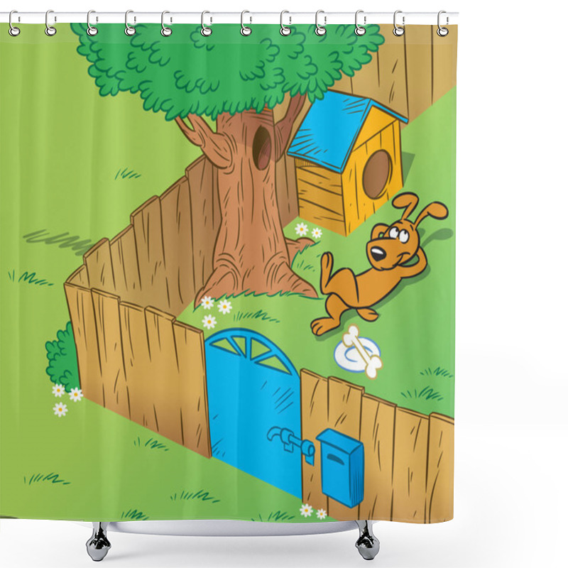 Personality  Funny Dog In The Yard Shower Curtains