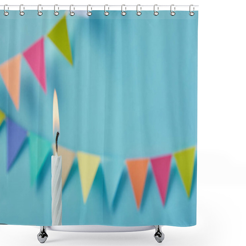 Personality  Candle On Blue Background With Bunting Shower Curtains