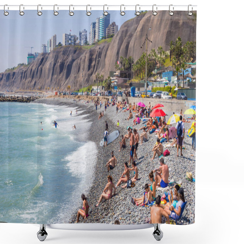 Personality  Crowded Beach In Lima, Peru, District Of Barranco. 2016-11-20. Shower Curtains