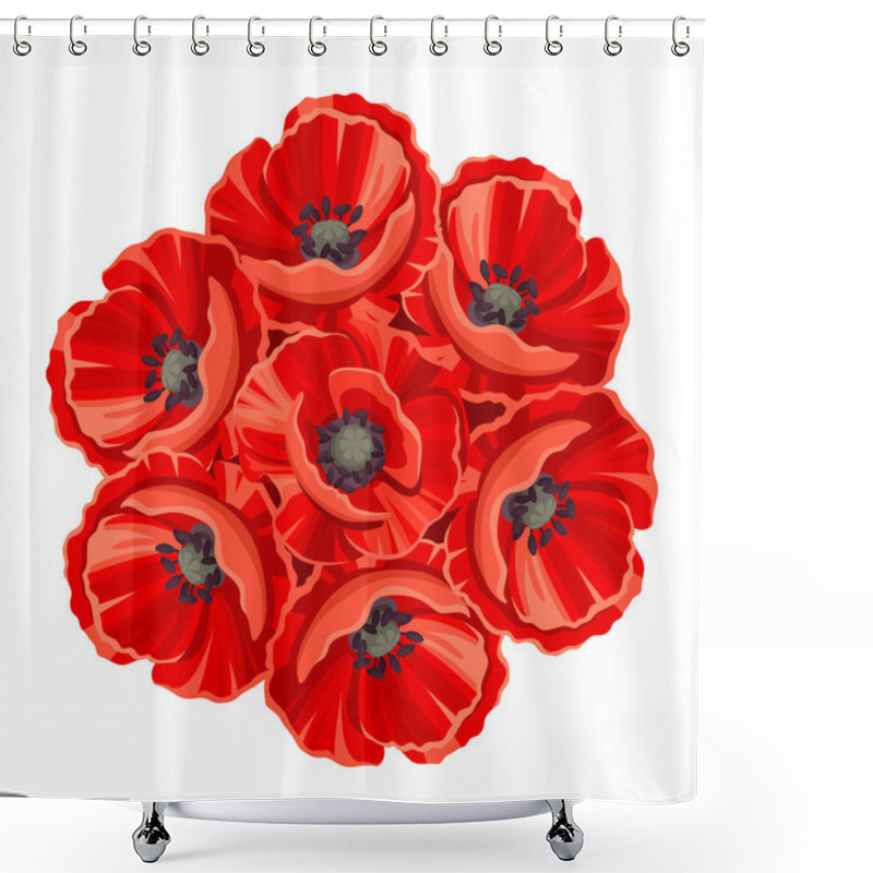 Personality  Bouquet Of Red Poppy Flowers. Vector Illustration. Shower Curtains