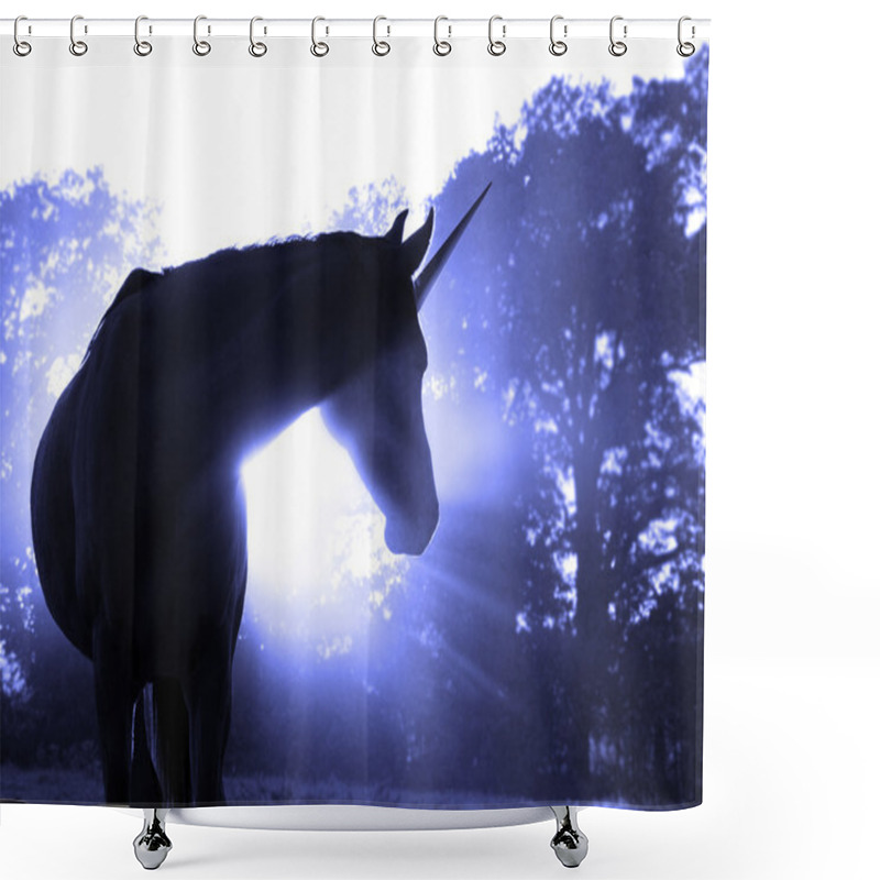 Personality  Image Of A Magical Unicorn Against Hazy Sunrise With Sun Rays Shower Curtains