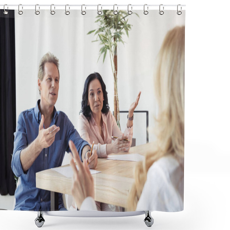 Personality  Middle Aged Colleagues Disputing At Meeting Shower Curtains