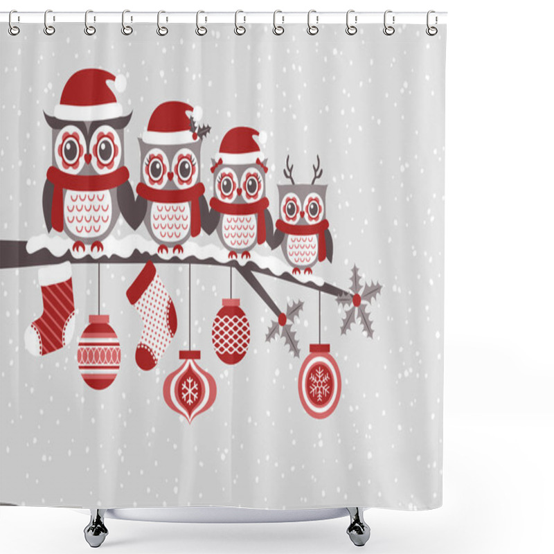 Personality  Christmas Card With Owls Shower Curtains