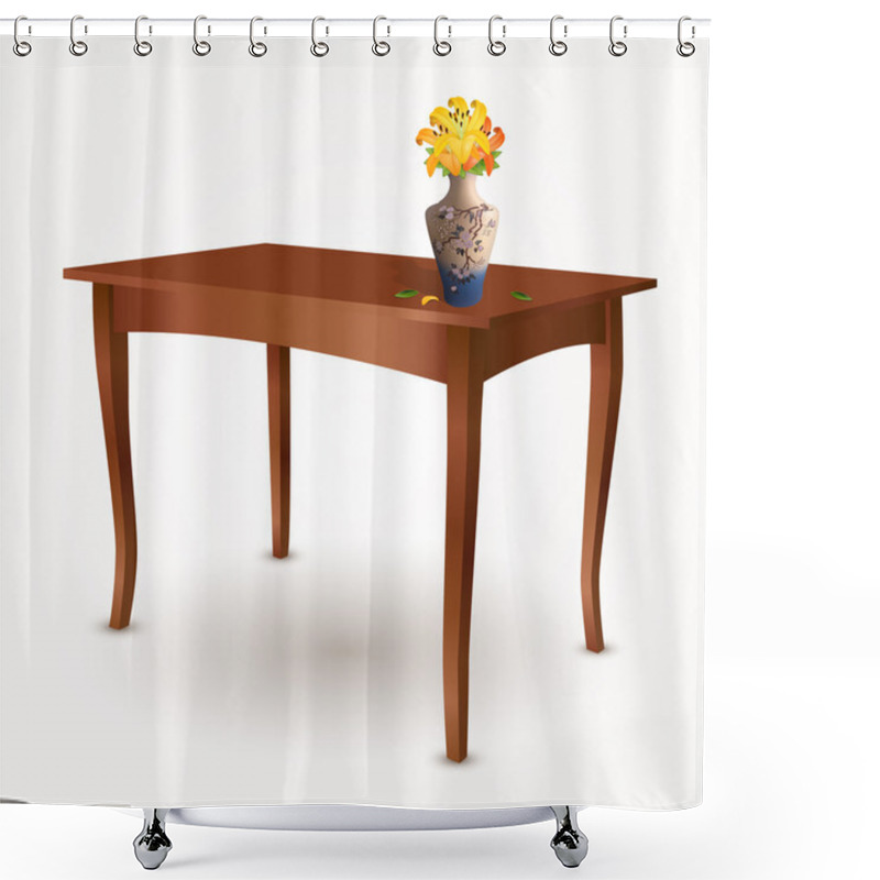 Personality  Wooden Table With Vase Of Flowers Shower Curtains