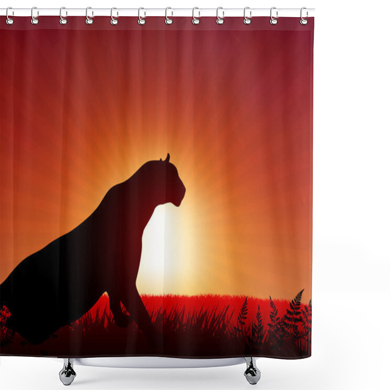 Personality  Lion On Sunset Background Shower Curtains